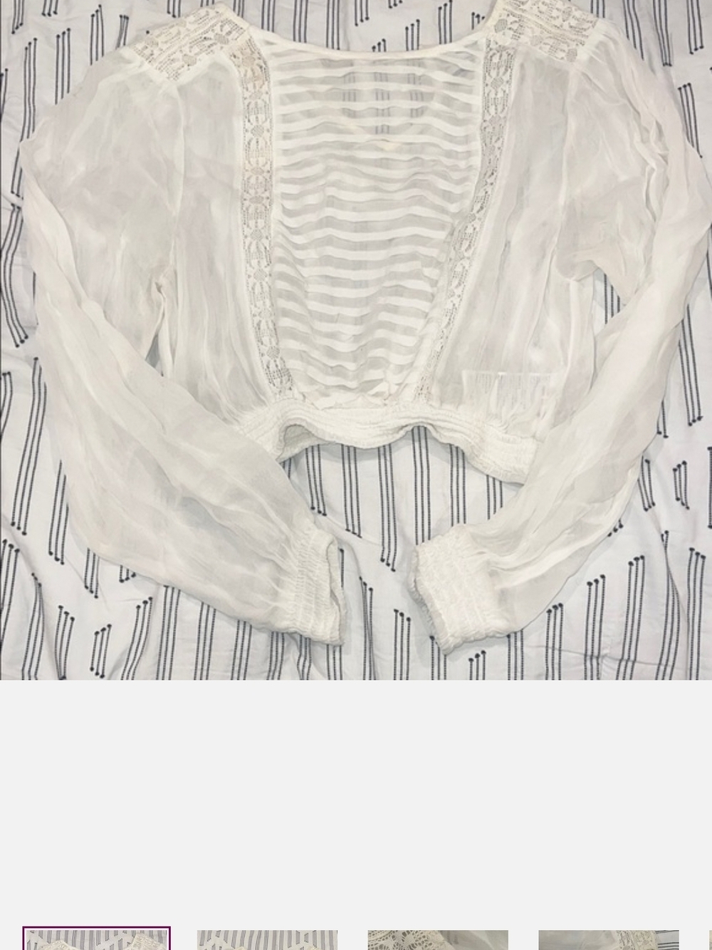 Urban Outfitters White Sheer Cropped Lace-Trim Blouse